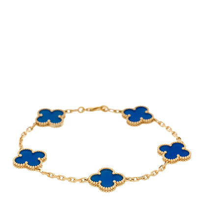 Van Cleef & Arpels 18K Yellow Gold Blue Agate 5 Motifs Vintage Alhambra Bracelet 1 of 5