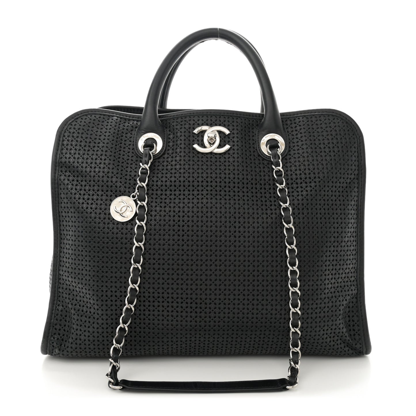 Calfskin Perforated Up In The Air Tote Black
