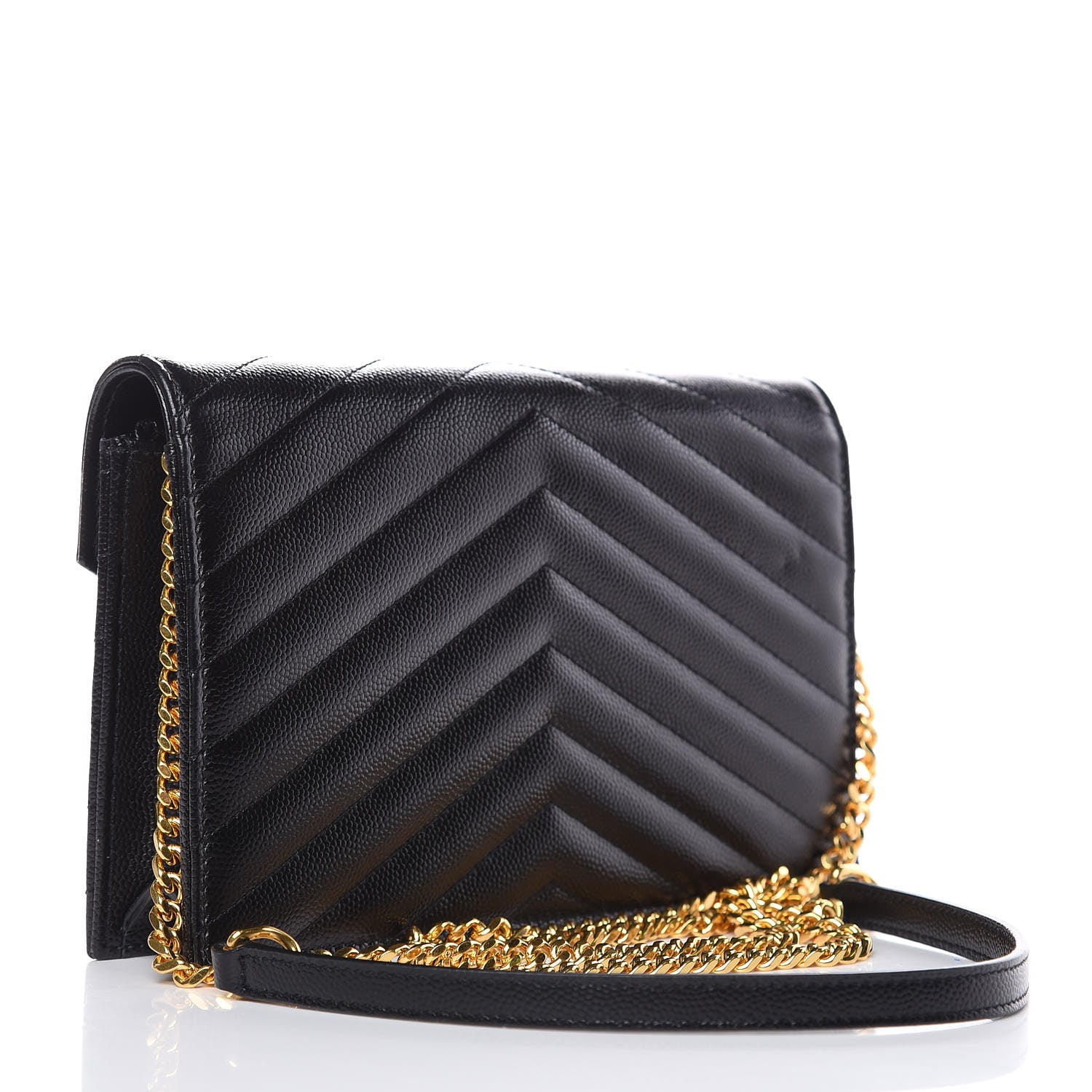 Saint Laurent Grain De Poudre Matelasse Chevron Monogram Envelope Chain Wallet Black 3 of 11