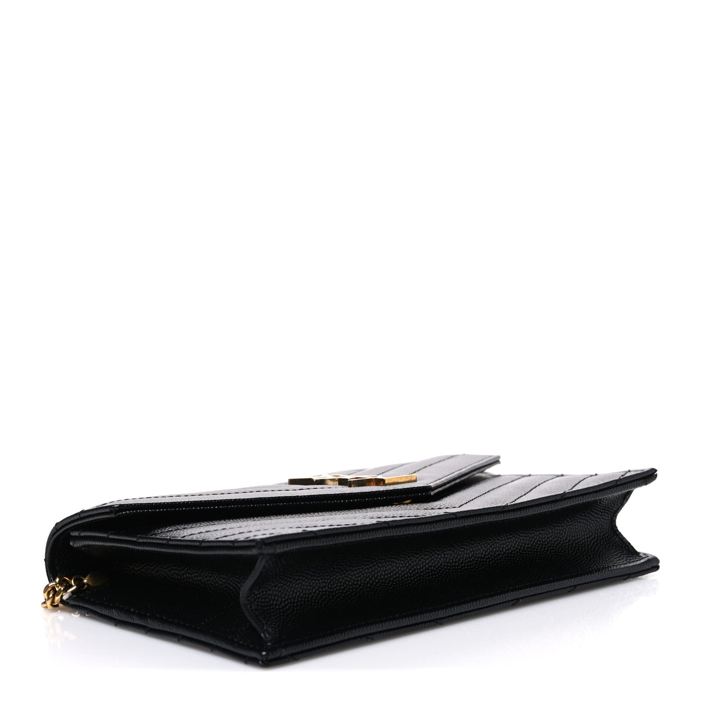 Grain De Poudre Matelasse Chevron Monogram Envelope Chain Wallet Black