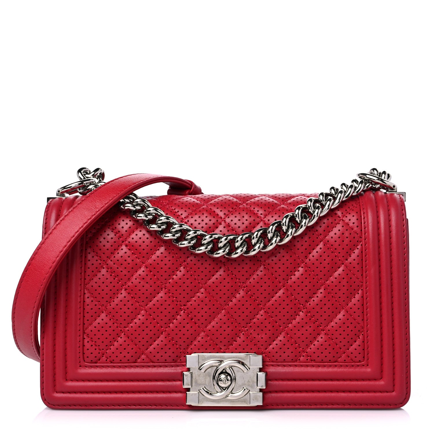 Chanel Perforated Lambskin Quilted Medium Boy Flap Red 1 of 12