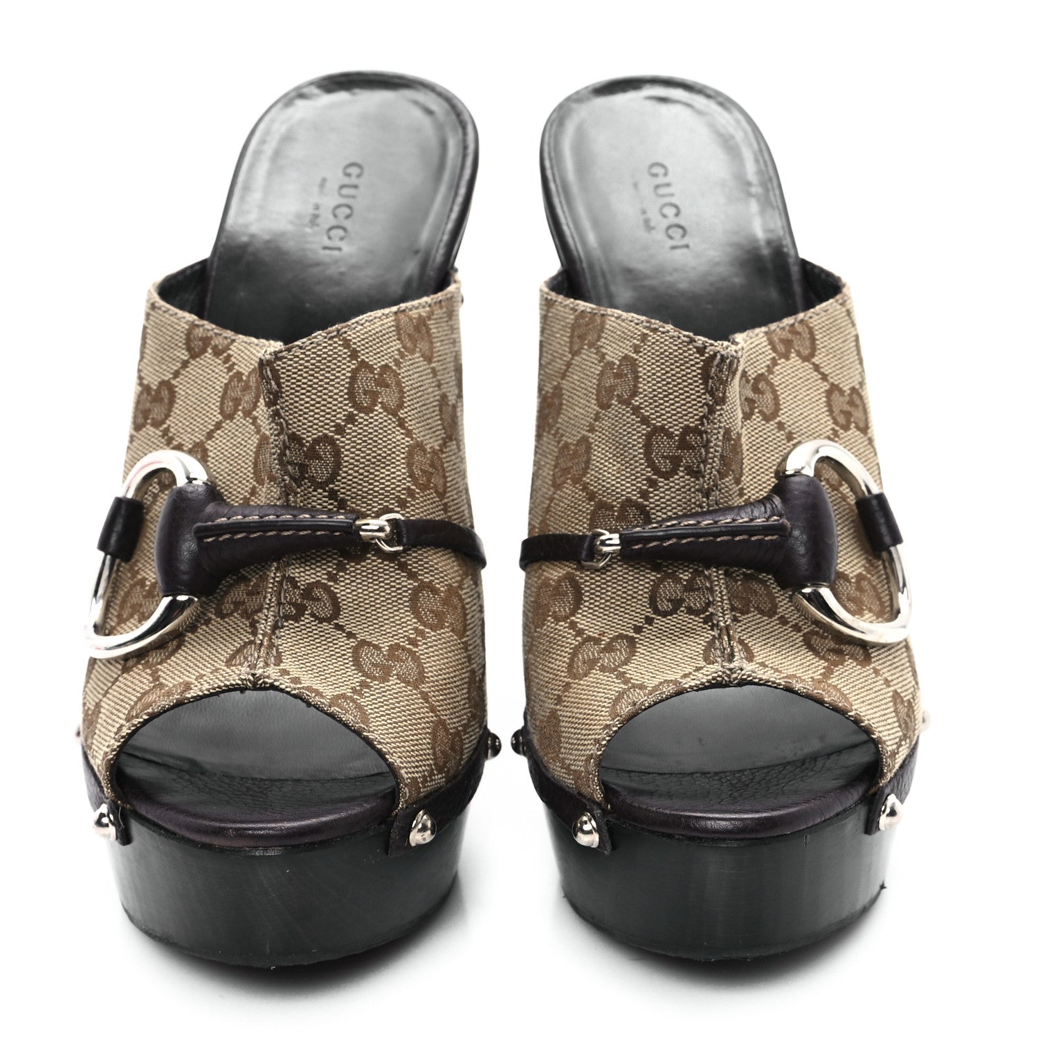 Gucci Monogram Cellarius Soft Calfskin Icon Bit Platform Clog High Heel Slide Sandals 40 Beige Ebony Cocoa 3 of 10