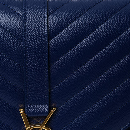 Saint Laurent Grain De Poudre Matelasse Chevron Large Monogram Satchel Blue 18 of 18