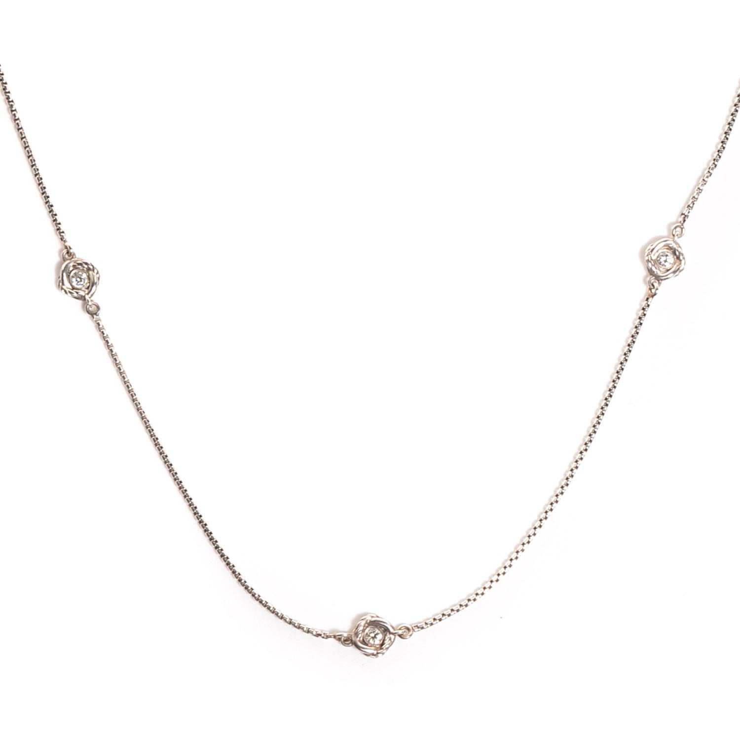 David Yurman Sterling Silver Diamond Infinity 3 Station Necklace 1 of 5