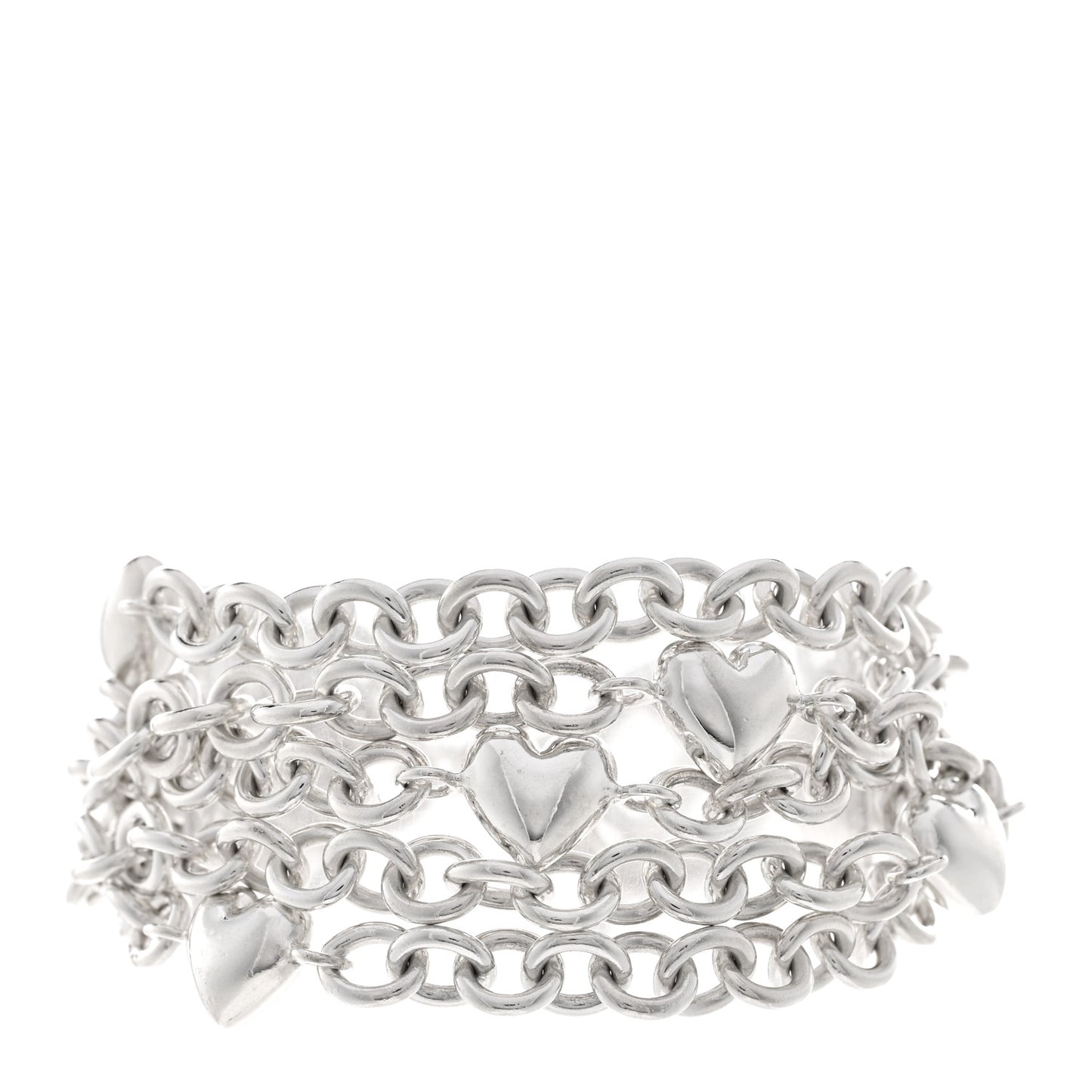 Sterling Silver Multi Strand Puff Heart Bracelet