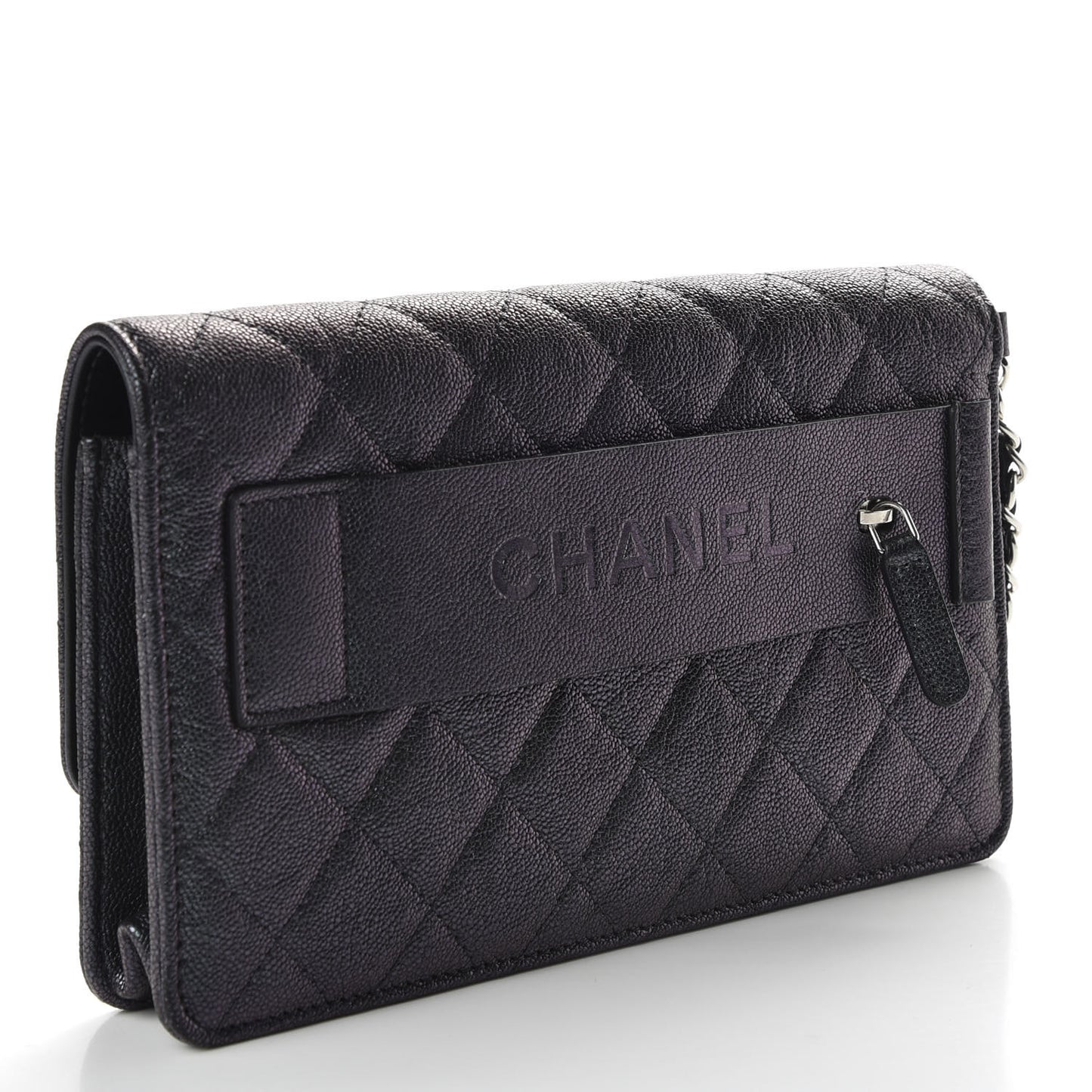 Iridescent Caviar Quilted Classic Pouch Clutch Black