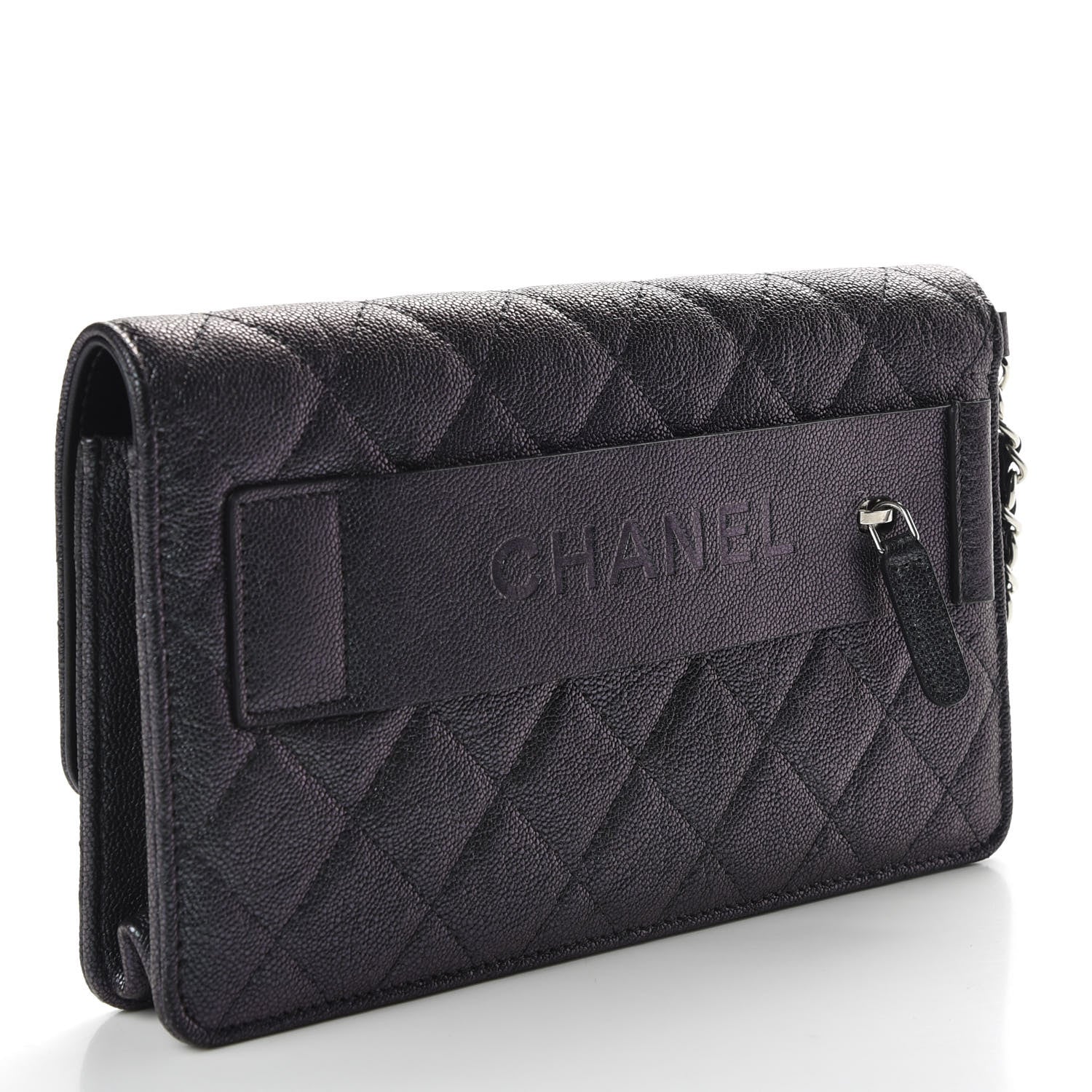 Chanel Iridescent Caviar Quilted Classic Pouch Clutch Black 3 of 10