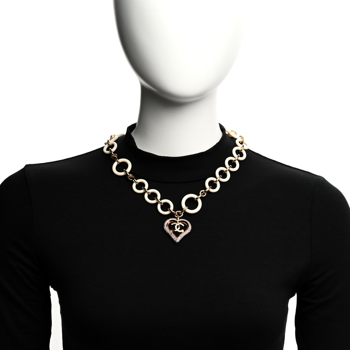 Pearl Crystal Resin CC Heart Necklace Pink Gold White