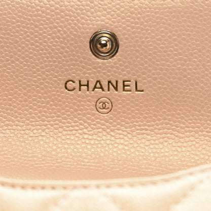Chanel Iridescent Caviar Quilted Pearl Card Holder On Chain Beige 6 of 10