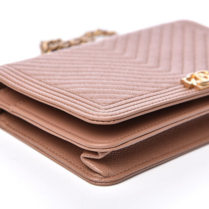 Chanel Caviar Chevron Quilted Boy Wallet On Chain WOC Dark Beige 8 of 12