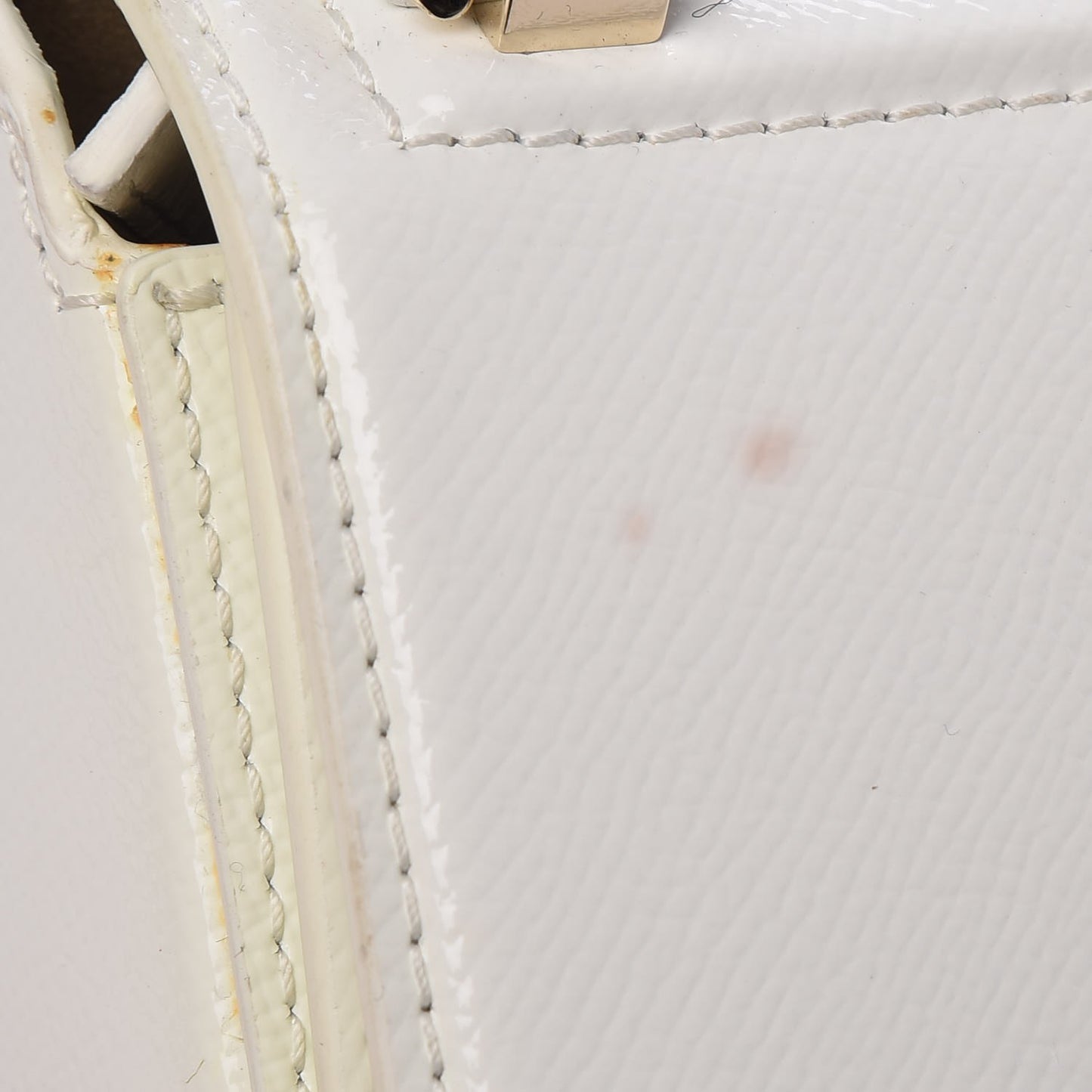 Patent Calfskin Mini Pandora Box Chain Crossbody Bag White