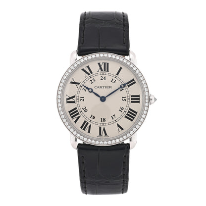 Cartier 18K White Gold Alligator Diamond Bezel 36mm Ronde Louis Manual Winding Watch 1 of 4