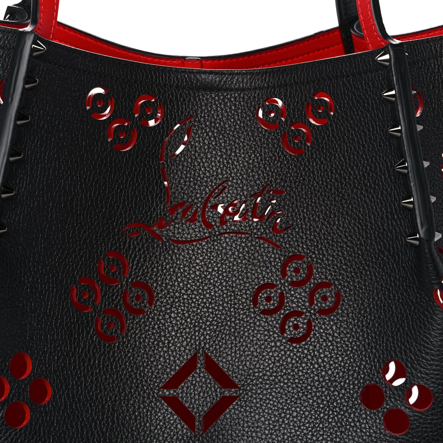 Christian Louboutin Calfskin Loubinthesky Large Perforated Cabarock Spikes Tote Black 9 of 9