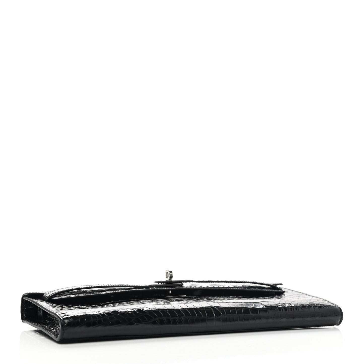 Shiny Porosus Crocodile Kelly Cut Pochette Black