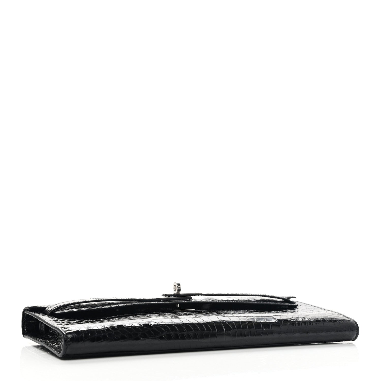 Hermes Shiny Porosus Crocodile Kelly Cut Pochette Black 4 of 9