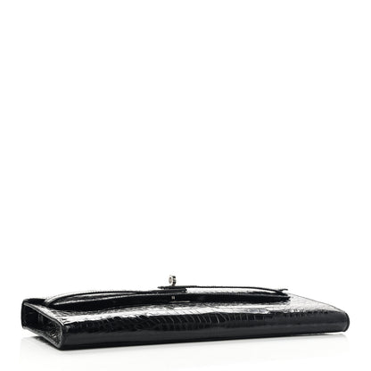 Hermes Shiny Porosus Crocodile Kelly Cut Pochette Black 4 of 9