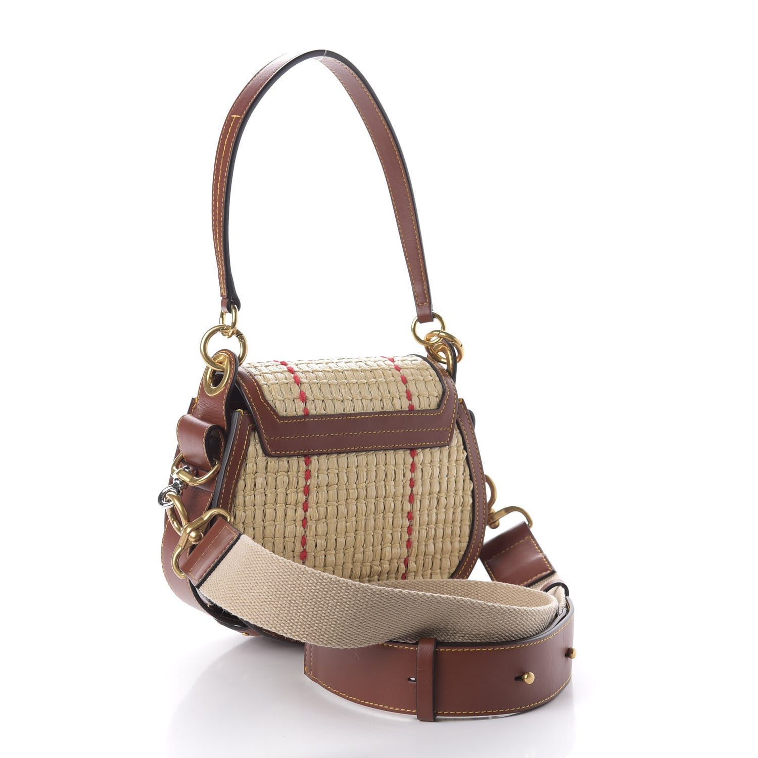 Chloe Calfskin Raffia Embroidered Small Tess Bag Sepia Brown 3 of 9