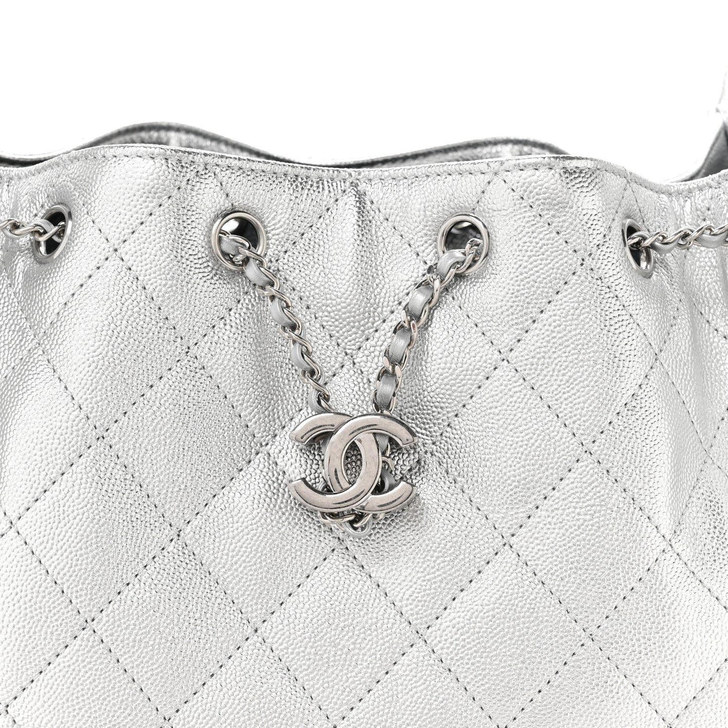 Metallic Caviar Quilted Small Chanel 25 Handbag Silver