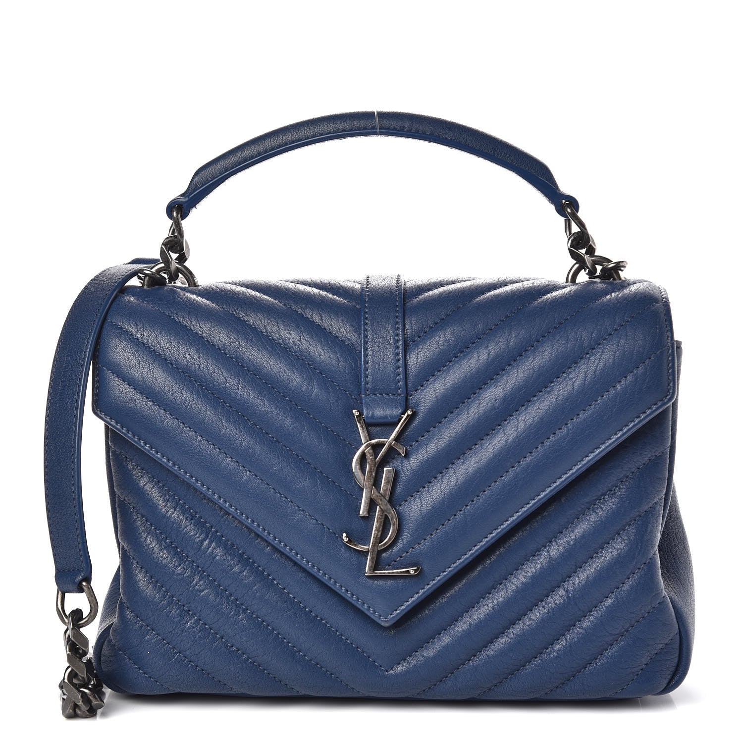 Saint Laurent Sheepskin Matelasse Monogram Medium College Bag Navy 1 of 9
