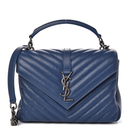 Saint Laurent Sheepskin Matelasse Monogram Medium College Bag Navy 1 of 9