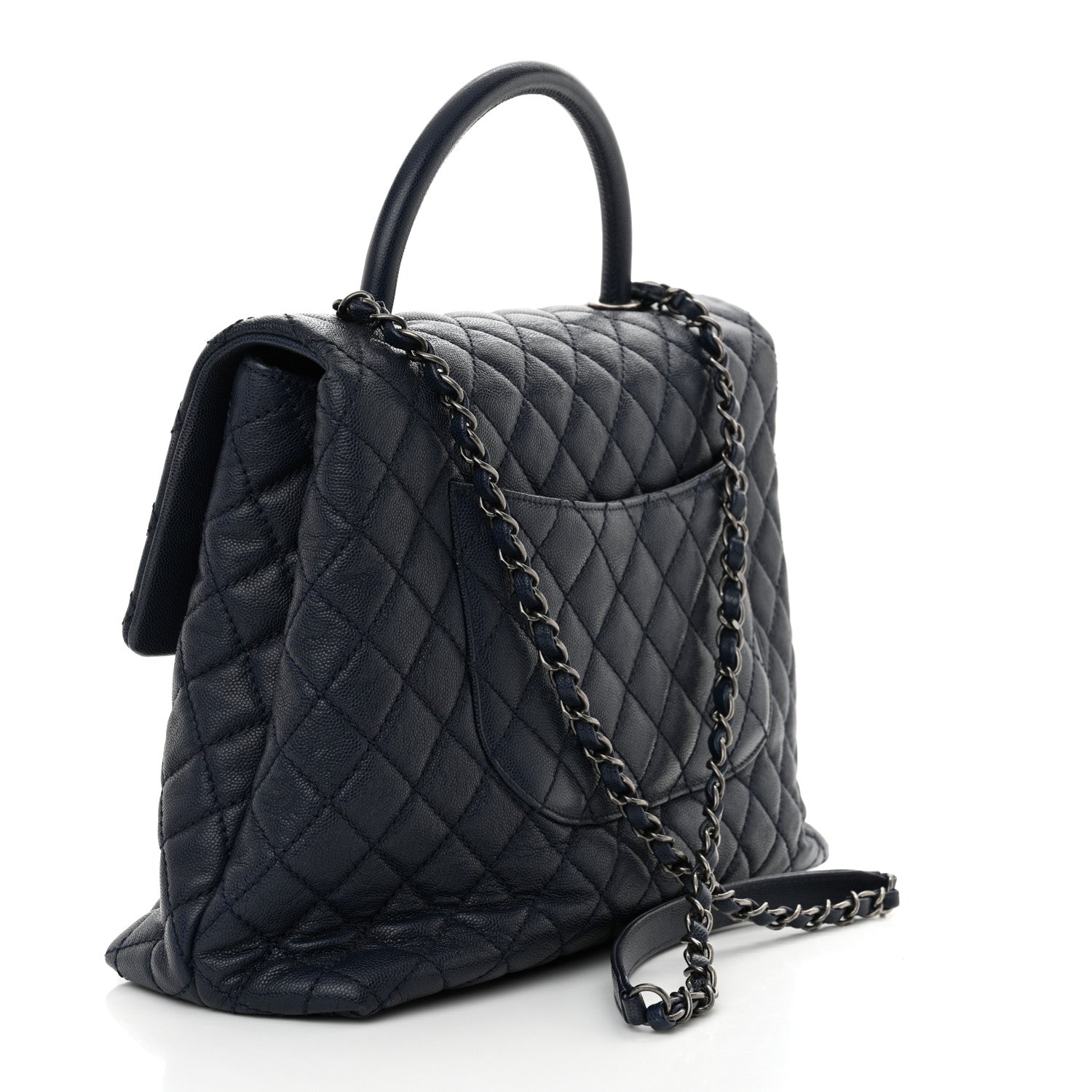 Chanel Caviar Quilted Large Coco Handle Flap Navy 3 of 10