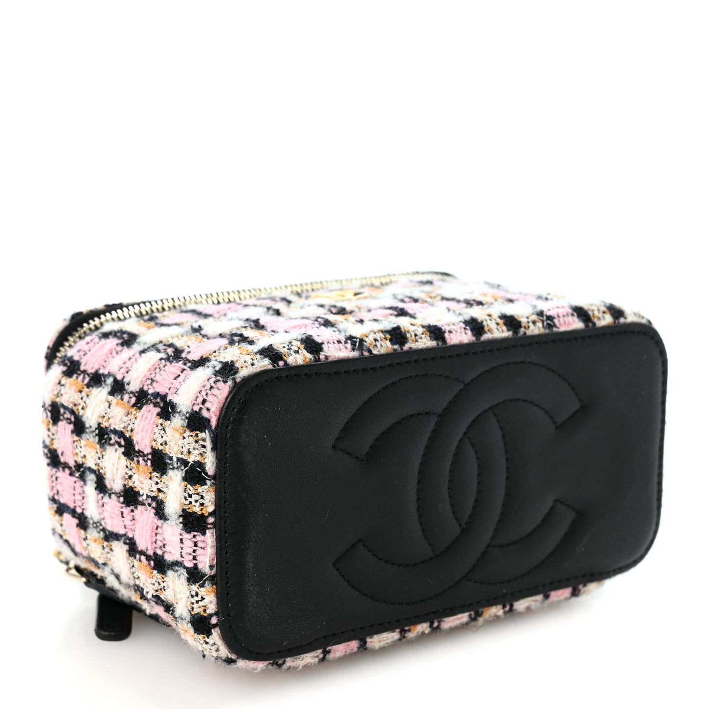 Tweed Pearl Crush Small Vanity Case With Chain Pink Multicolor