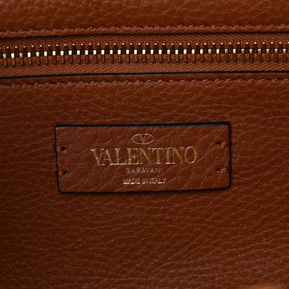 Valentino Garavani Raffia Calfskin Small Rockstud Tote Naturale Saddle Brown 4 of 8