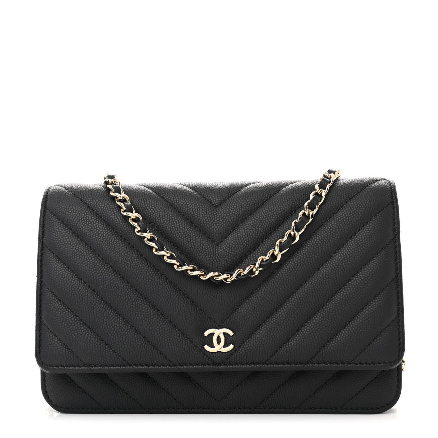 Caviar Chevron Quilted Wallet On Chain WOC Black