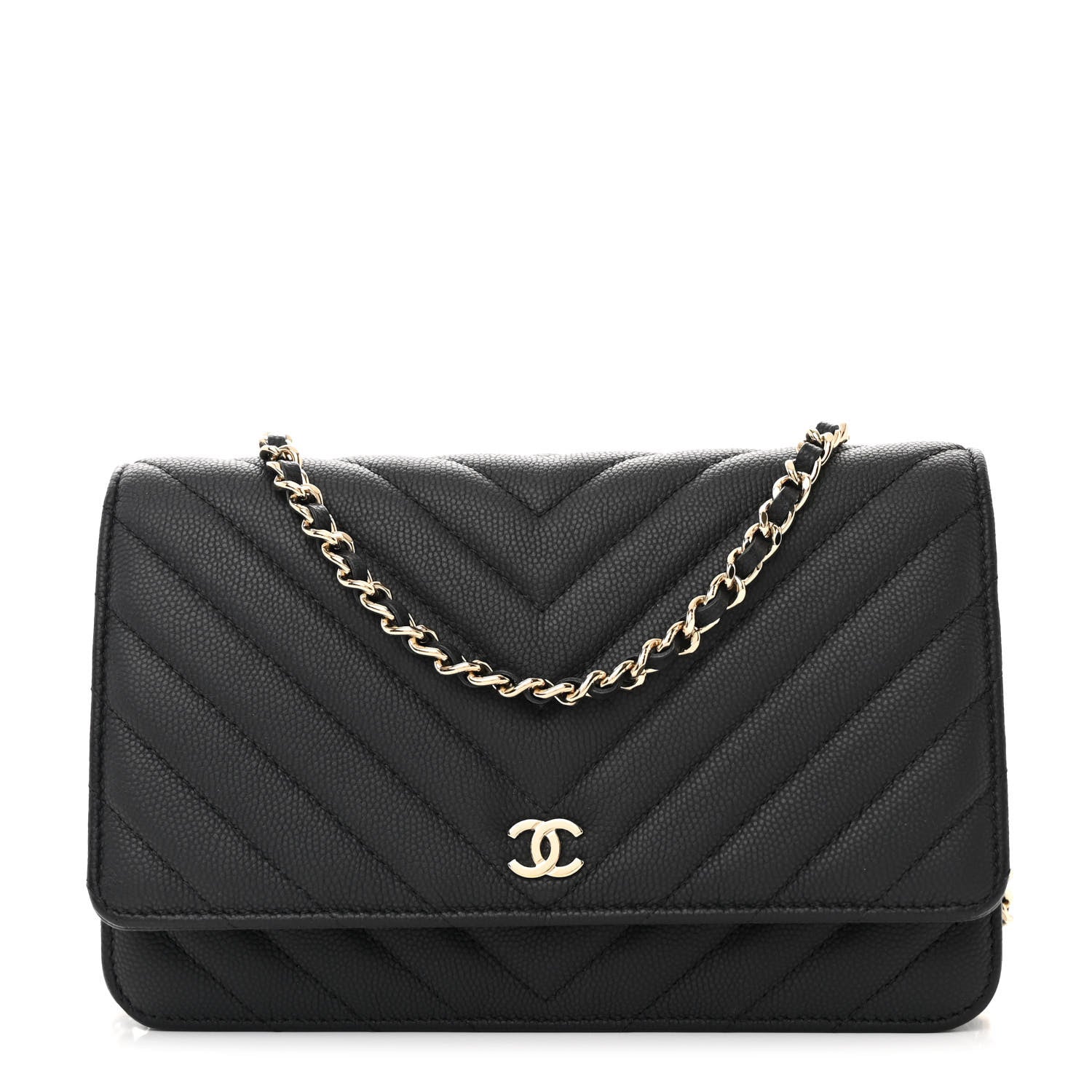 Chanel Caviar Chevron Quilted Wallet On Chain WOC Black 1 of 12