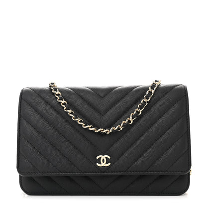 Chanel Caviar Chevron Quilted Wallet On Chain WOC Black 1 of 12
