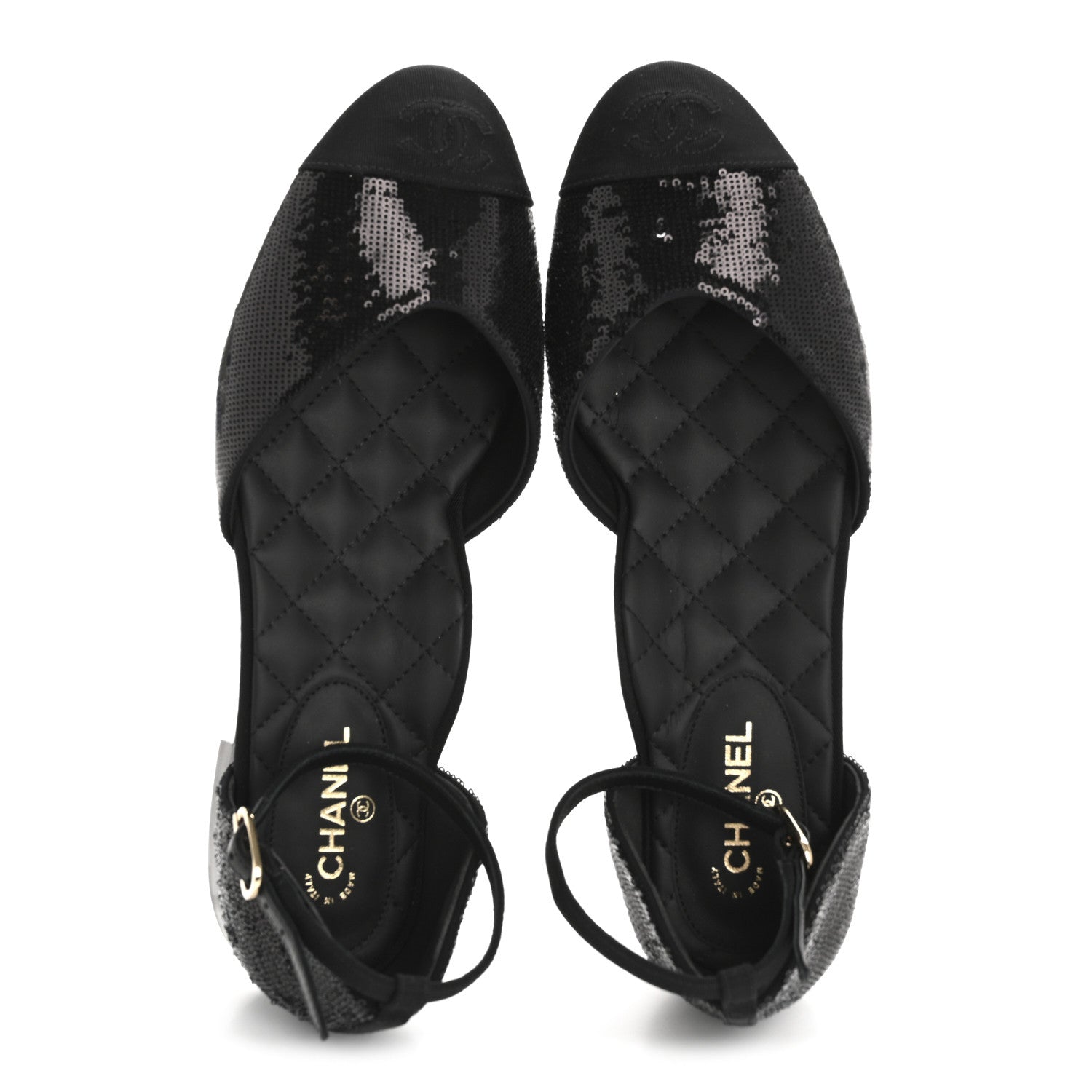 Chanel Sequin Grosgrain CC Cap Toe Ankle Flat 37.5 Black 2 of 9