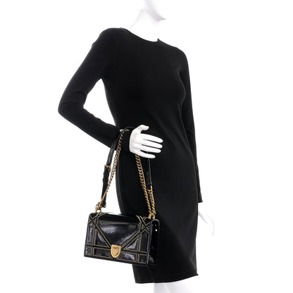 Christian Dior Patent Studded Medium Diorama Flap Bag Black 3 of 8