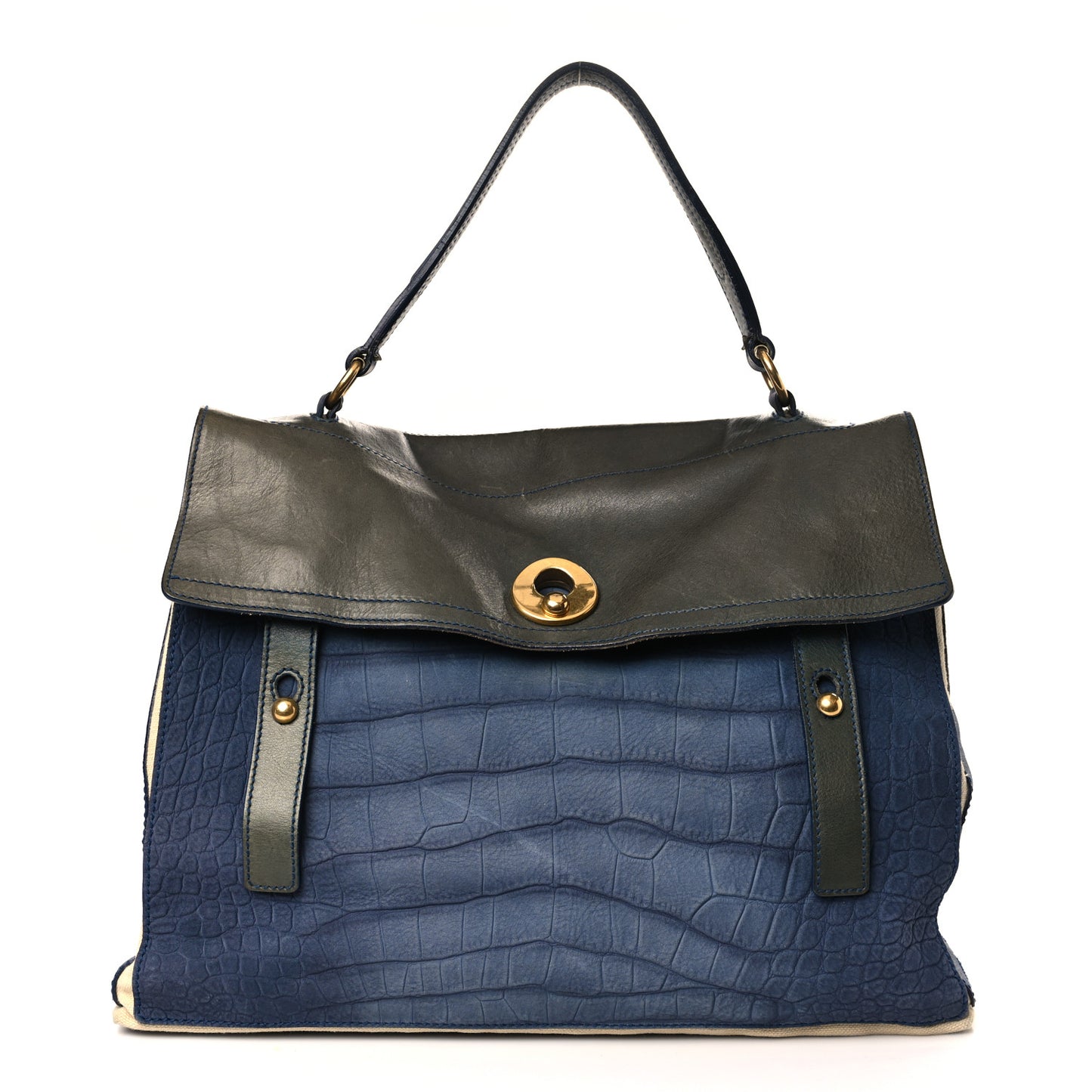Calfskin Nubuck Crocodile Embossed Medium Muse Two Blue