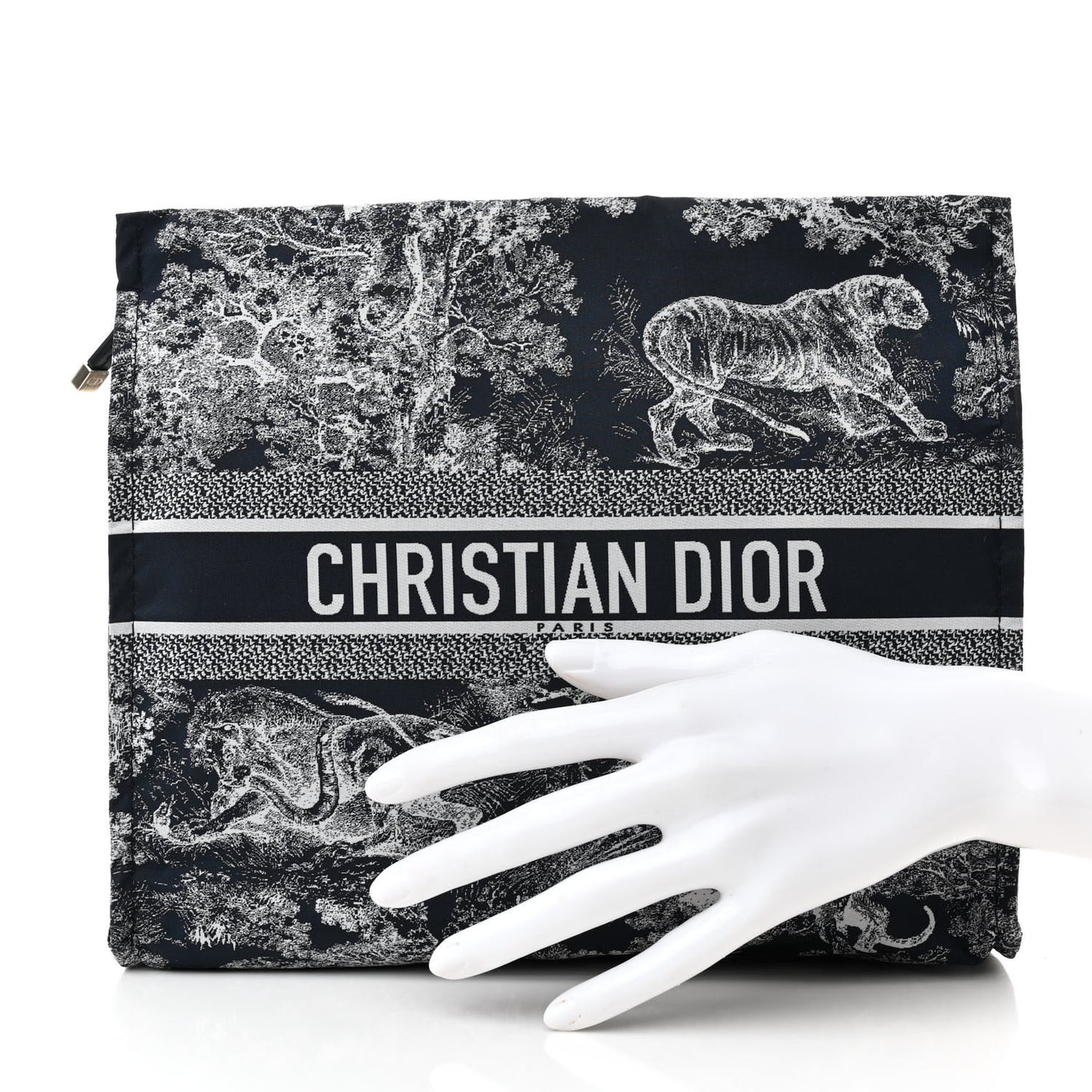 Embroidered Toile De Jouy Diortravel Zipped Pouch Blue