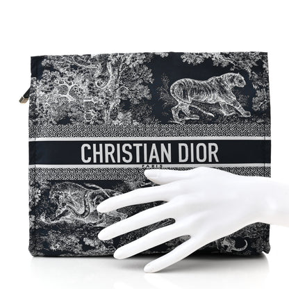 Christian Dior Embroidered Toile De Jouy Diortravel Zipped Pouch Blue 2 of 7
