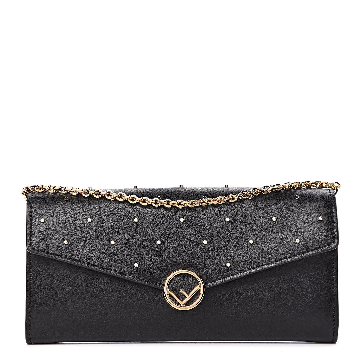 Vitello Liberty F is Studded Continental Envelope Wallet On Chain Black