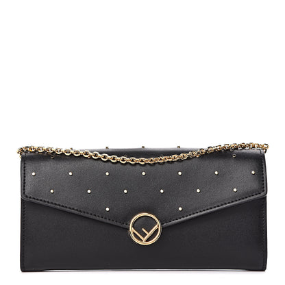 Fendi Vitello Liberty F is Studded Continental Envelope Wallet On Chain Black 1 of 10