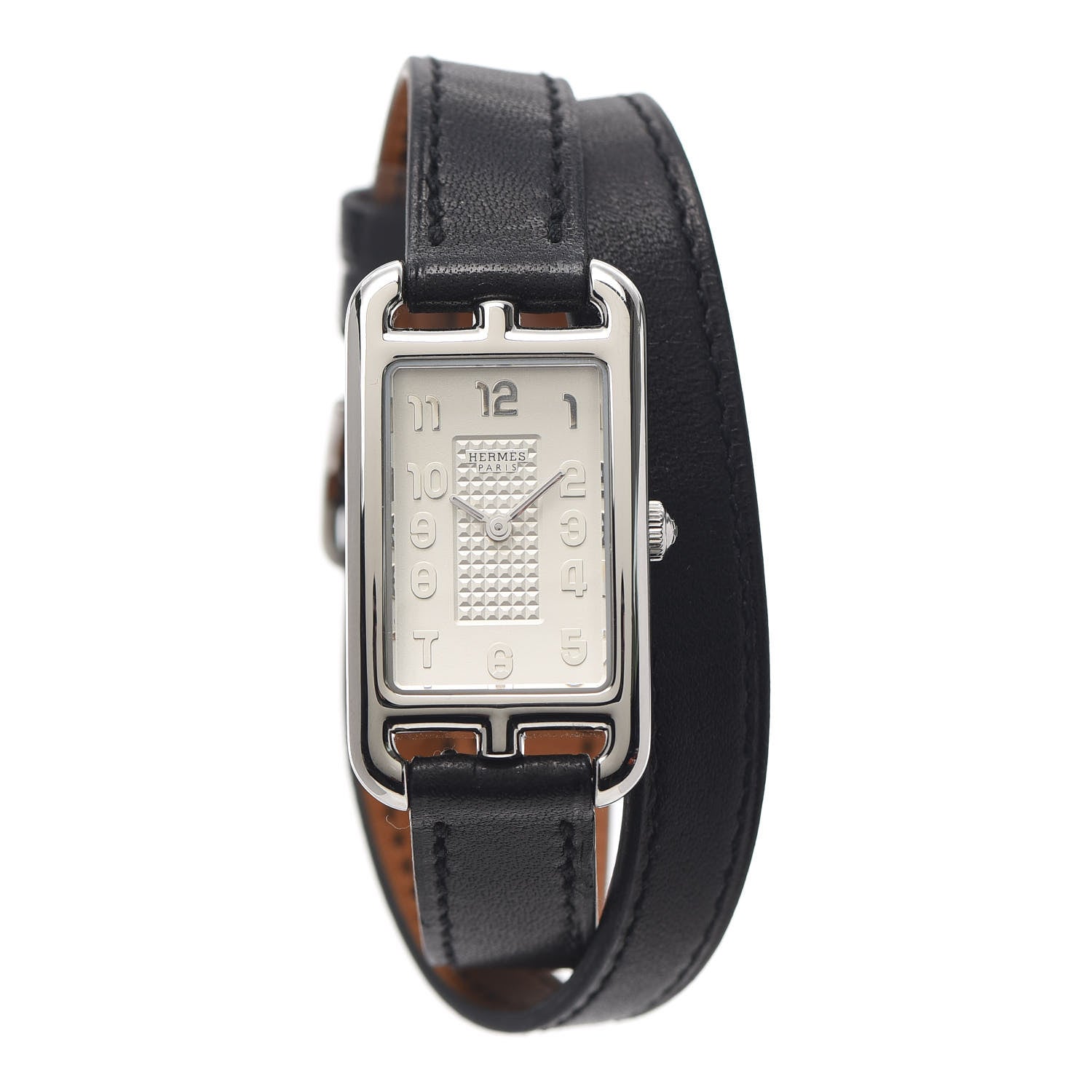 Hermes Stainless Steel Barenia 20mm Nantucket Double Tour Quartz Watch Noir 1 of 6