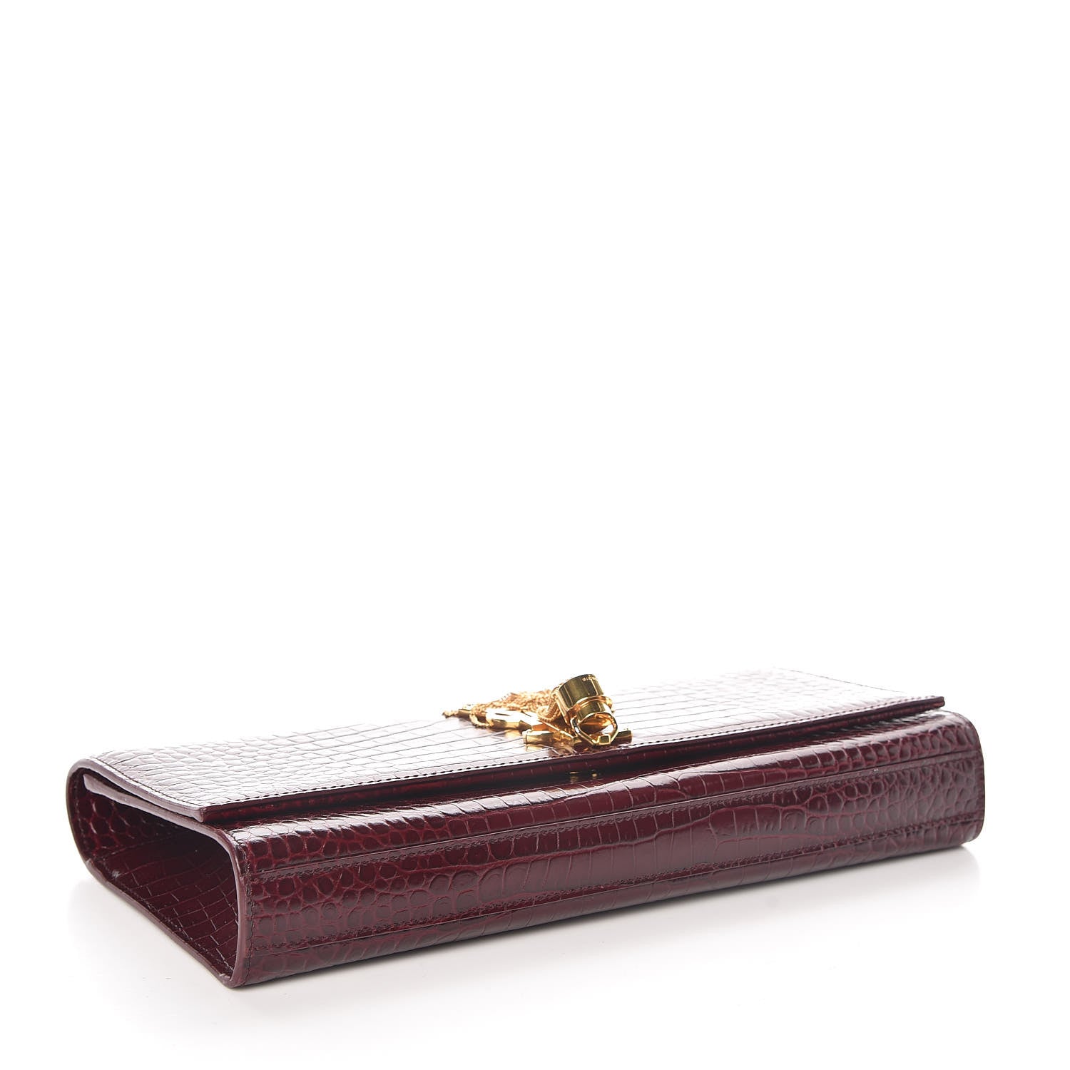 Saint Laurent Calfskin Crocodile Embossed Classic Monogram Tassel Clutch Bordeaux 4 of 6