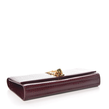 Saint Laurent Calfskin Crocodile Embossed Classic Monogram Tassel Clutch Bordeaux 4 of 6