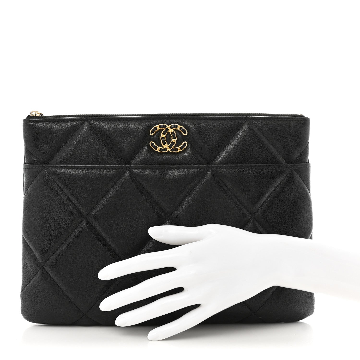 Chanel Goatskin Quilted Chanel 19 Pouch Black 2 of 8