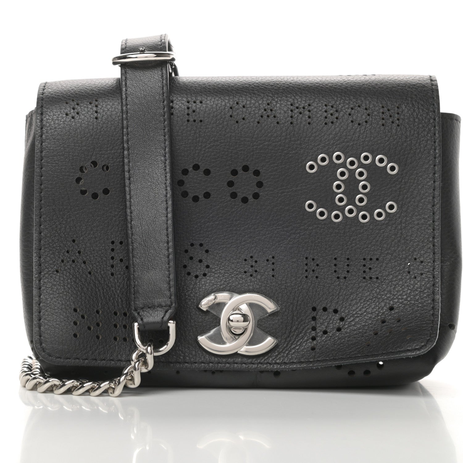 Chanel Calfskin Tweed Eyelet Flap Bag Black 10 of 15