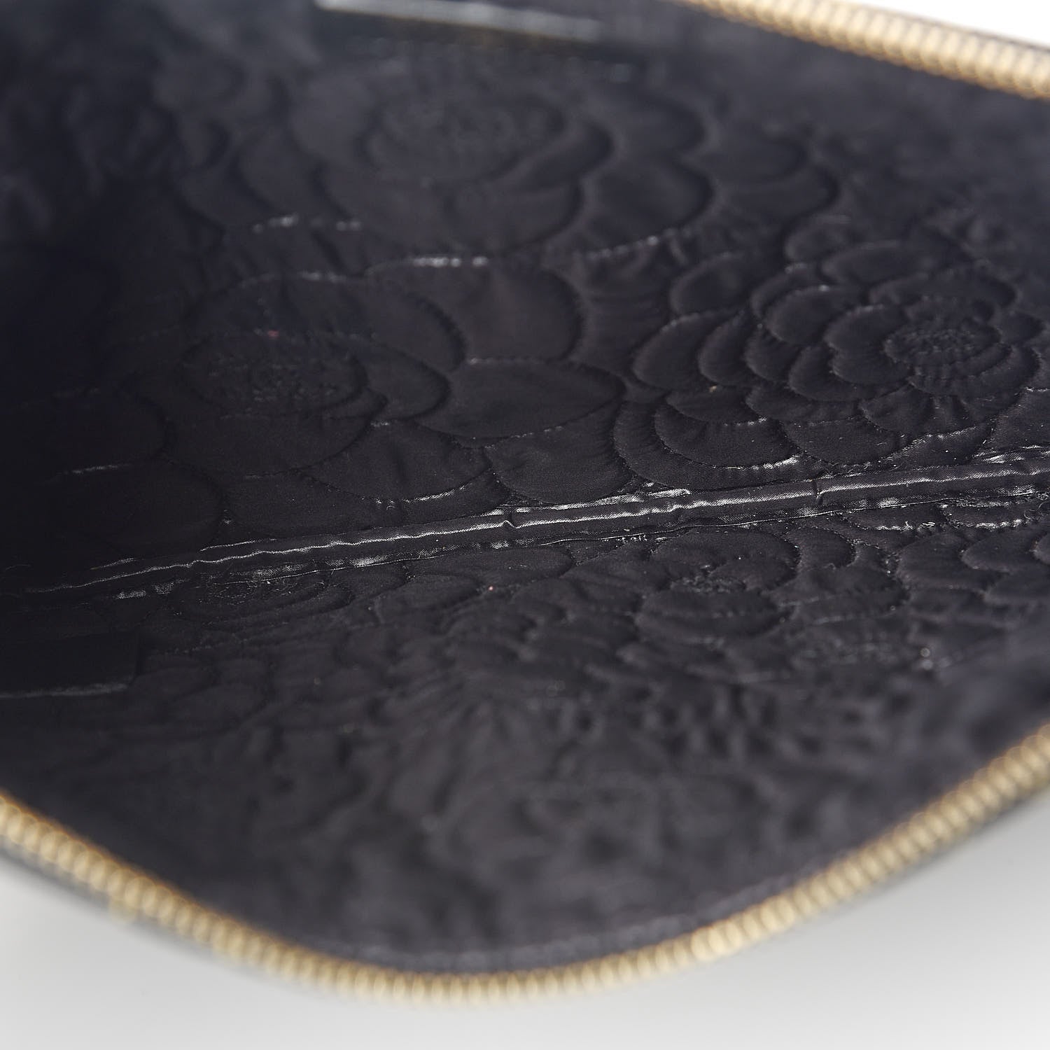 Chanel Lambskin Camellia Embossed Medium Cosmetic Case Black Gold 5 of 7