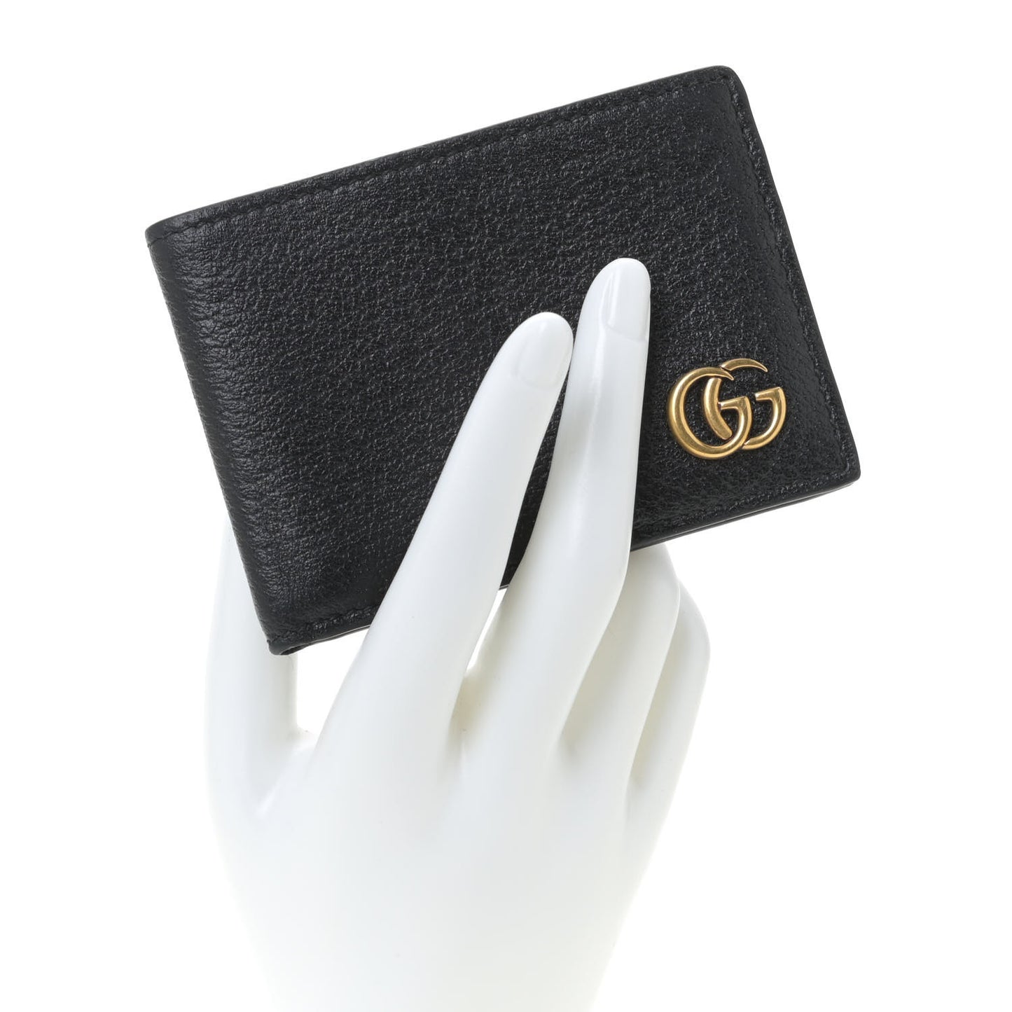 Calfskin Boar Effect GG Marmont Bi-Fold Wallet Black