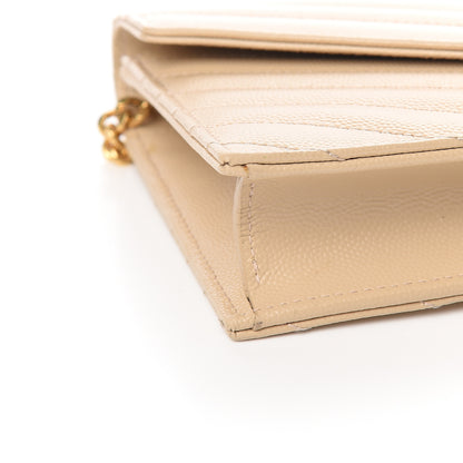 Saint Laurent Grain De Poudre Matelasse Chevron Monogram Envelope Chain Wallet Nude Powder 8 of 10