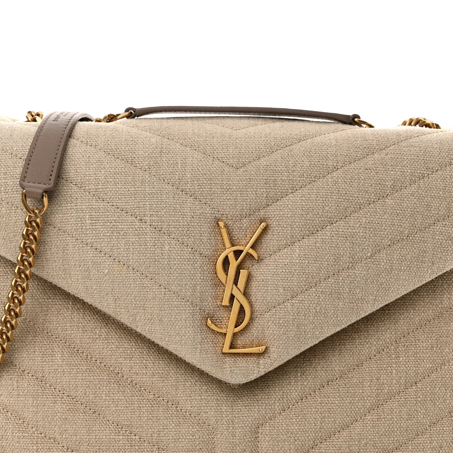 Linen Y Quilted Monogram Medium Loulou Chain Satchel Natural Taupe