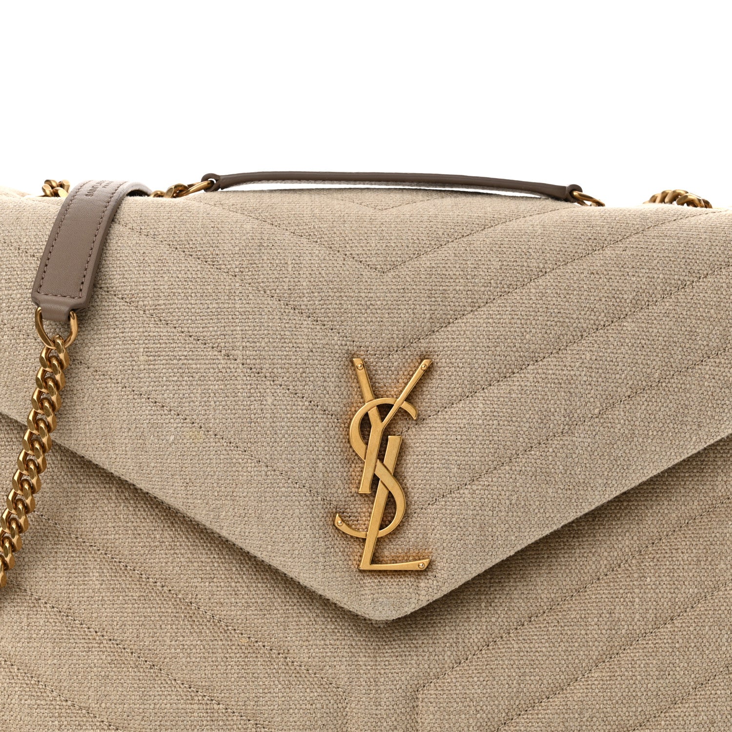 Saint Laurent Linen Y Quilted Monogram Medium Loulou Chain Satchel Natural Taupe 8 of 11