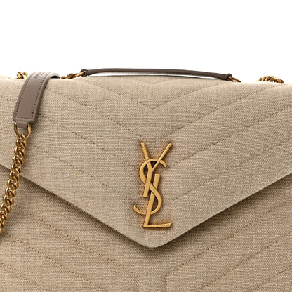 Saint Laurent Linen Y Quilted Monogram Medium Loulou Chain Satchel Natural Taupe 8 of 11
