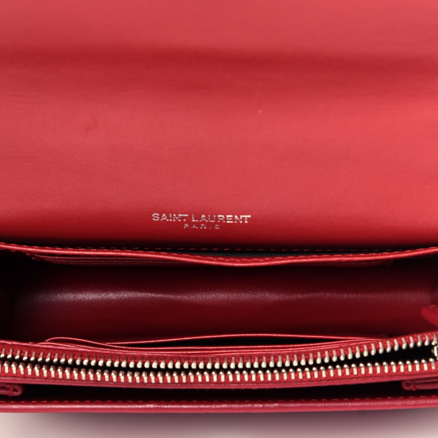 Saint Laurent Calfskin Crocodile Embossed Monogram Sunset Chain Wallet New Lipstick Red 5 of 8