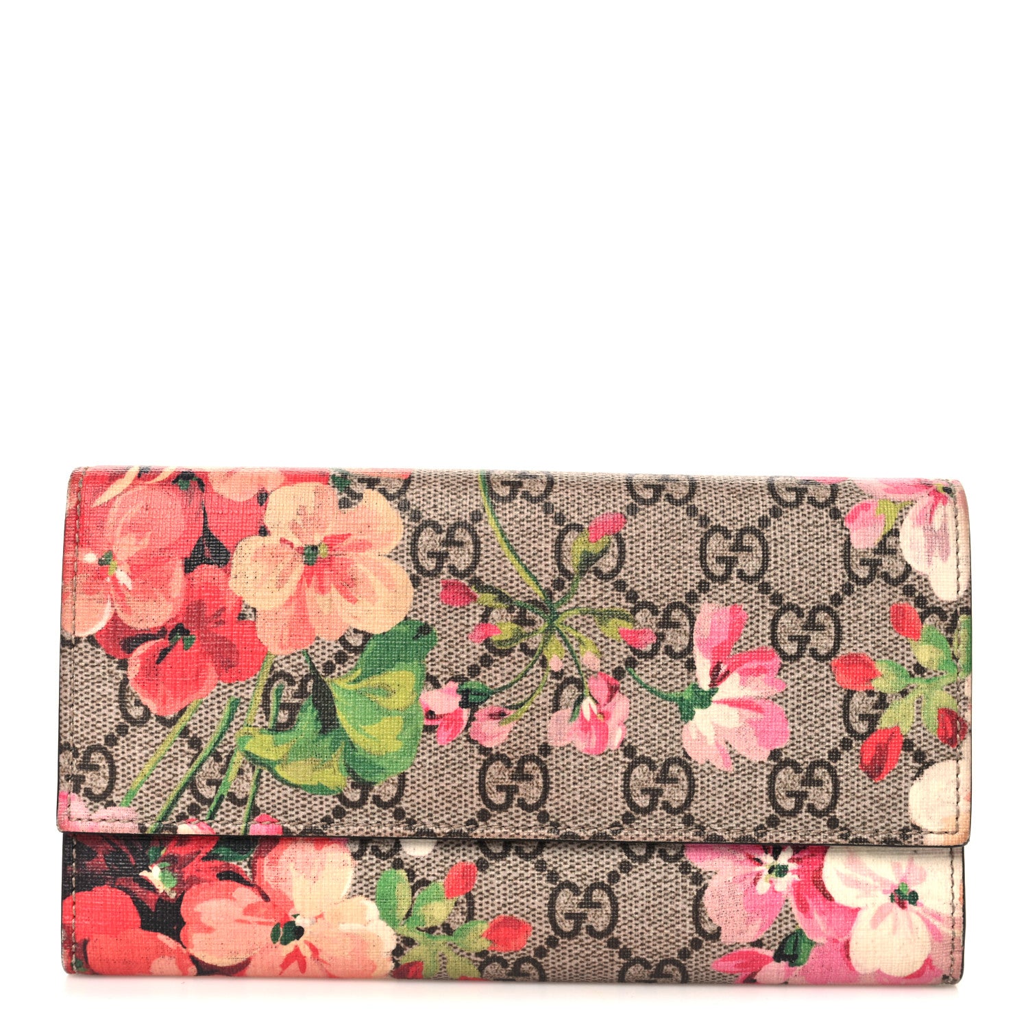 Gucci GG Supreme Monogram Blooms Continental Wallet Beige Multicolor Dry Rose 1 of 7
